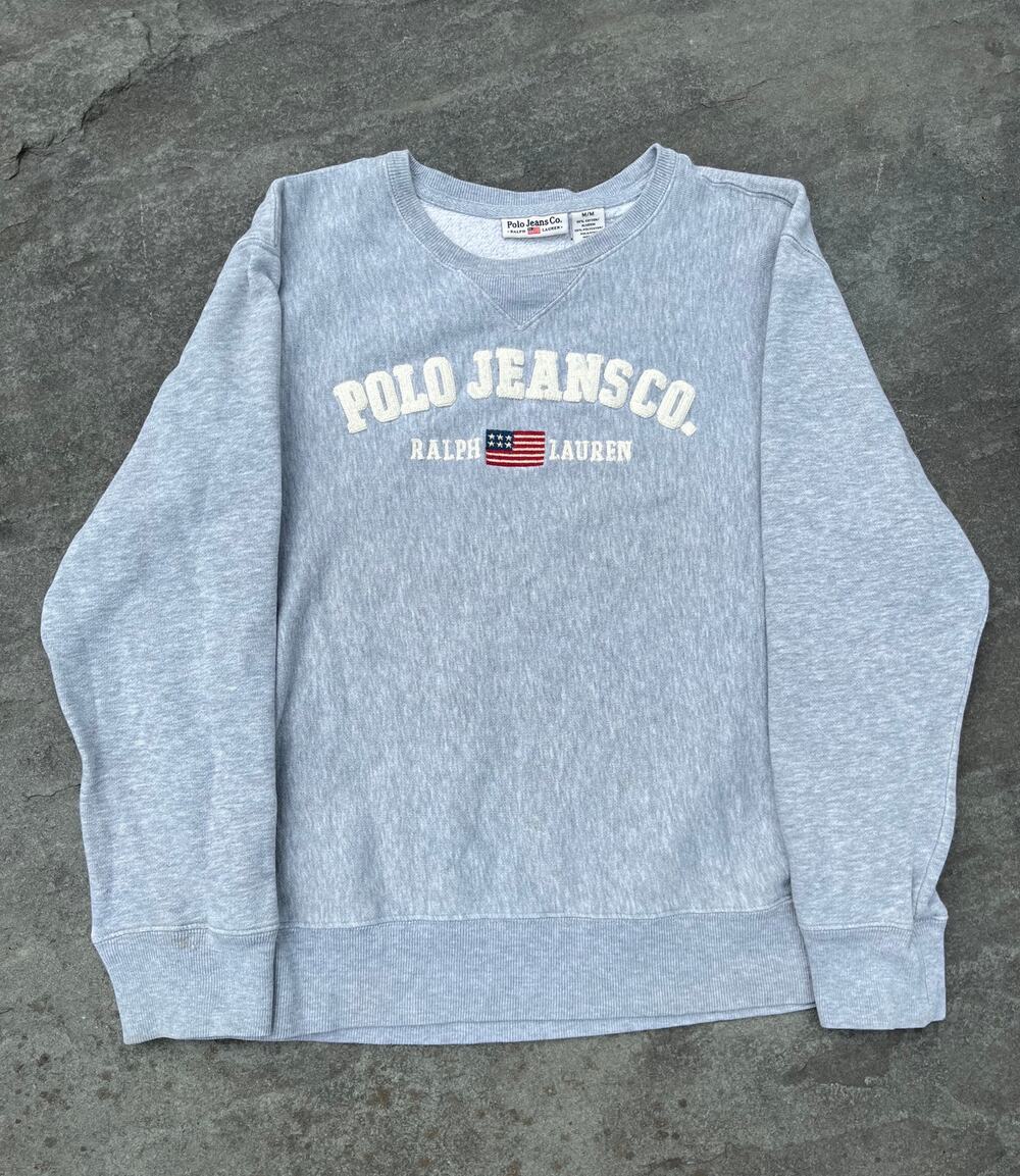 Vintage 90s Polo Jeans Co Ralph Lauren Grey Boxy Spellout Sweatshirt Medium